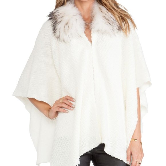 Alice + Olivia Fur Collar Poncho Shawl Open Sweater - Picture 1 of 7